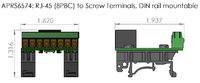 APRS6574: RJ-45 (8P8C) to Screw Terminals, DIN mountable, basic dimensions