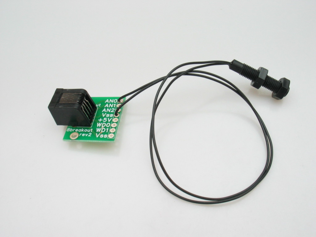 Reed switch and RJ-45 breakout board contained in the anemometer and anemometer kit.