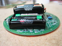 Bottom side of the board with batteries and MICA shown. 