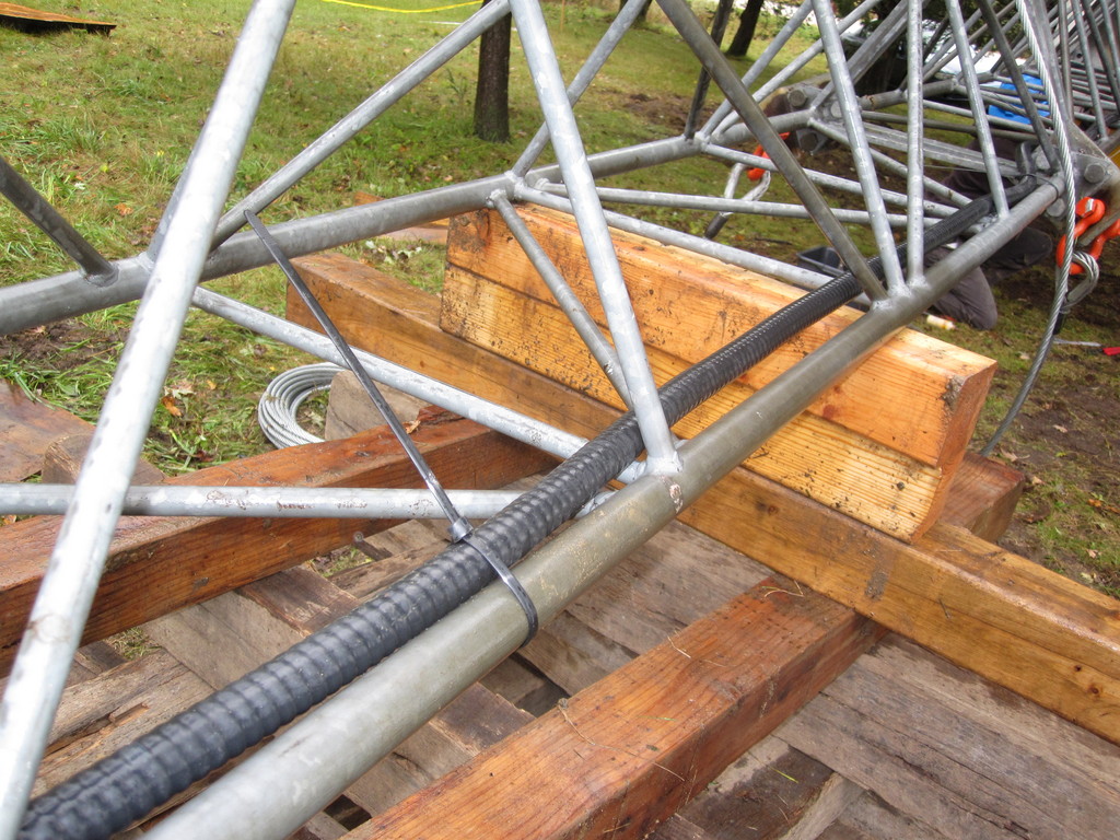 Securing the tower wiring.