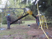 Had to trim a branch and cut down a tree to get the turbine up.