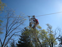 Building the tower with a gin pole.