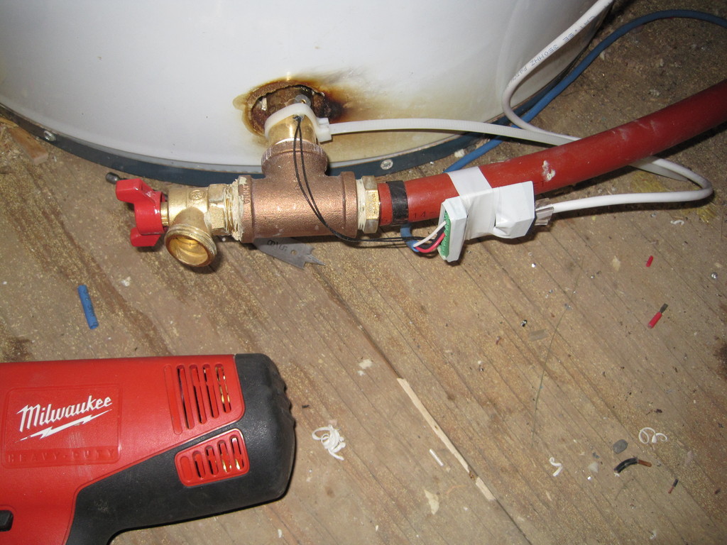 Bottom of the tank temperature sensor and wiring for outside temperature sensors.