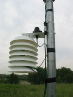 Solar radiation sensor on top of the temperature and relative humidity sensor and shield.