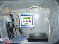 Close-up view of wind data logger, TNC, and radio.