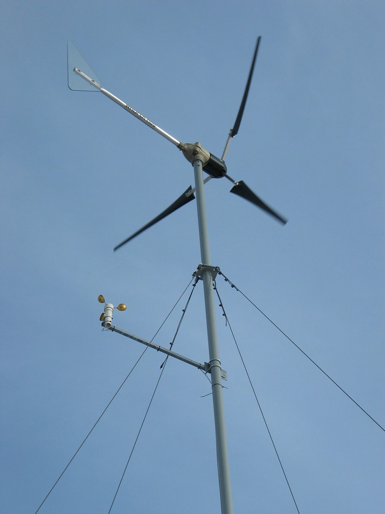 Closer view of the mounting arm. This was installed with a bucket truck in the middle of a snow storm. Hence the sloppy installation with the zip ties holding the anemometer in place. None-the-less, it has worked well for over 18 months and shows no signs of failing.