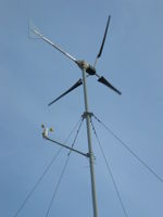 Closer view of the mounting arm. This was installed with a bucket truck in the middle of a snow storm. Hence the sloppy installation with the zip ties holding the anemometer in place. None-the-less, it has worked well for over 18 months and shows no signs of failing.