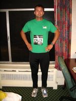 Jason Tracy sporting some fancy APRS World apparel at 4:25 AM before the San Francisco half marathon.