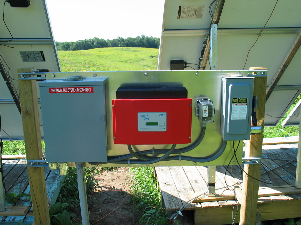 AC sub-panel, SMA SunnyBoy 2500 watt inverter, AC outlet, and DC disconnect.