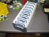 Caddy for completed wind data loggers. CNC milled from PVC plastic (front and back) and High Density Polyethylene (HDPE).