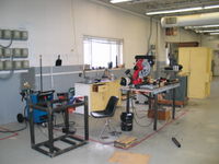 Mill / drill base under construction. It is made from 2" x 0.125" square tubing. The bottom cross pieces are to allow the machine to be moved with a pallet jack.