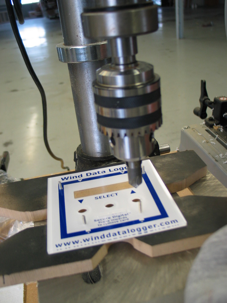 Countersinking the Wind Data Logger bezels. This operation is currently done by hand, but it will soon be done on the CNC mill.