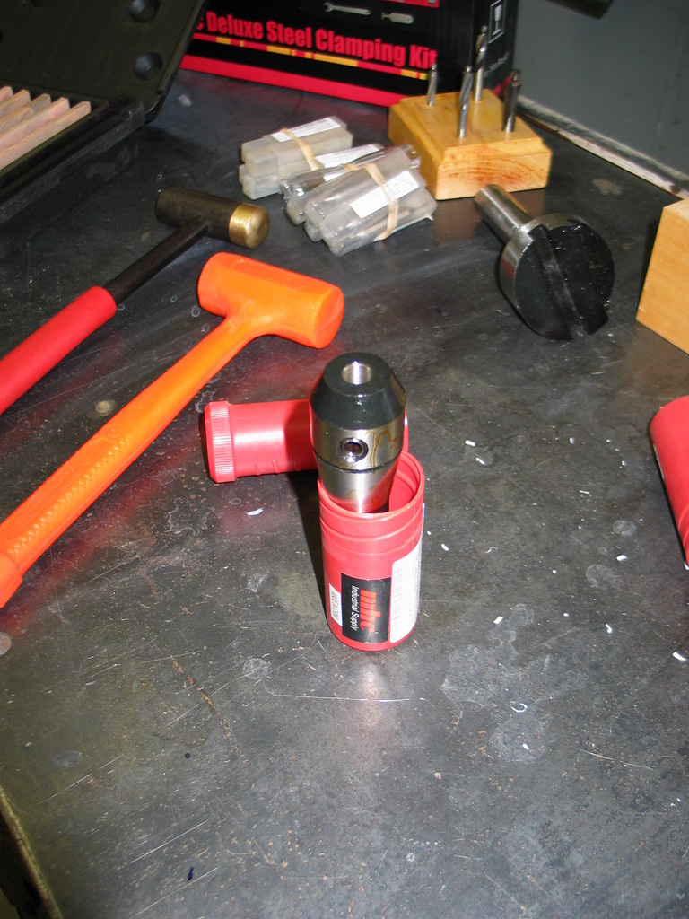 Detail of the 3/8" R-8 end mill holder. It's caked in packing grease.