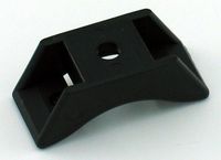 Clamp used for attaching something flat to a cylindrical object using hose clamps. The hole accomodates a #10 machine screw.