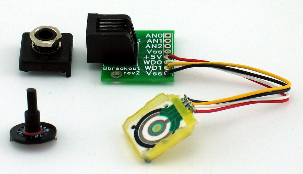 Exploded view of the custom dual wiper potentiometer in our wind vane.