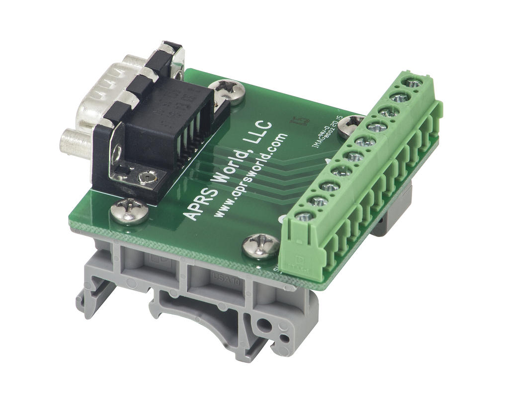 APRS6591: DB9 Male Breakout Board to Screw Terminals, DIN Rail Mountable