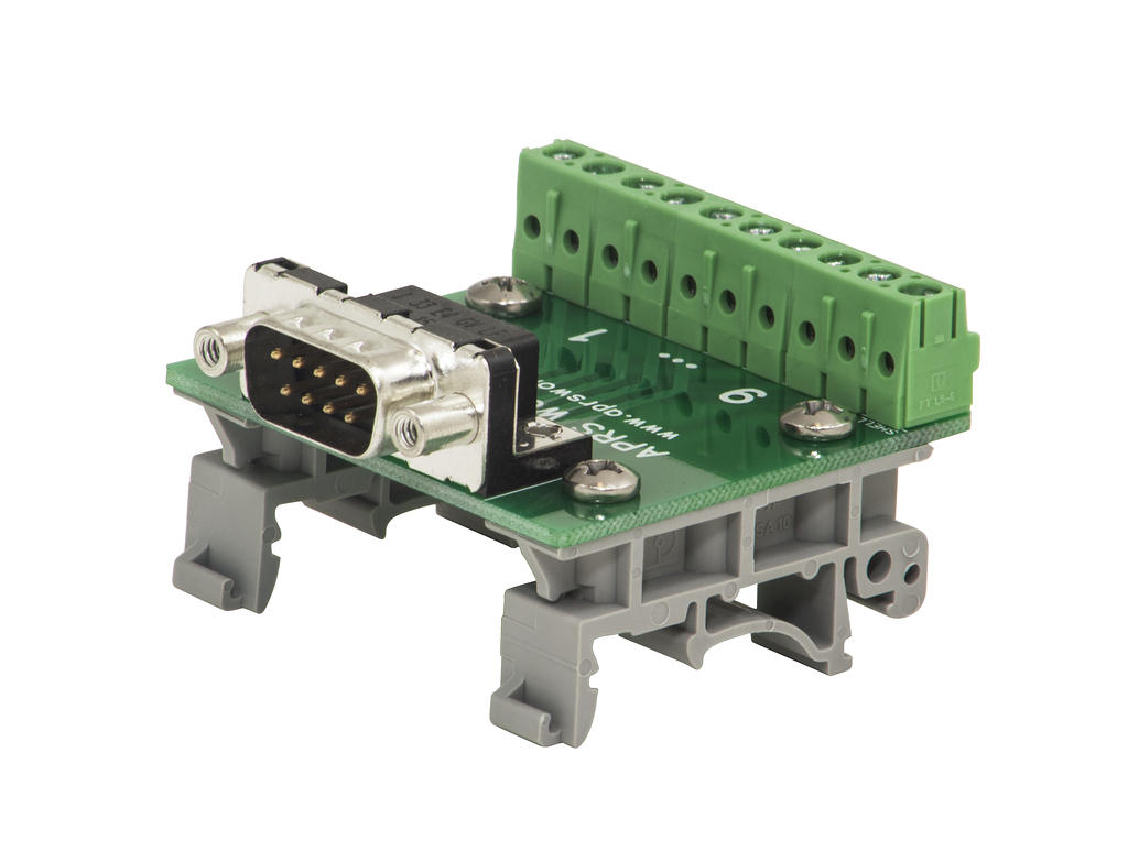 APRS6591: DB9 Male Breakout Board to Screw Terminals, DIN Rail Mountable