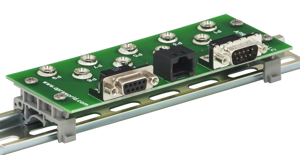APRS6854: DB9M / RJ-45 / DB9F to Banana Jack Breakout Board, DIN Rail Mountable