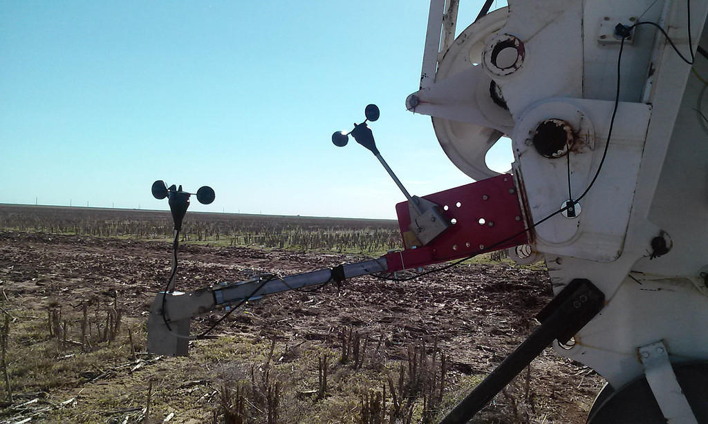 APRS World's #40HC anemometer (APRS6506) extending farthest left uses a pivoting head mount (APRS7602) vs. unreliable factory supplied anemometer