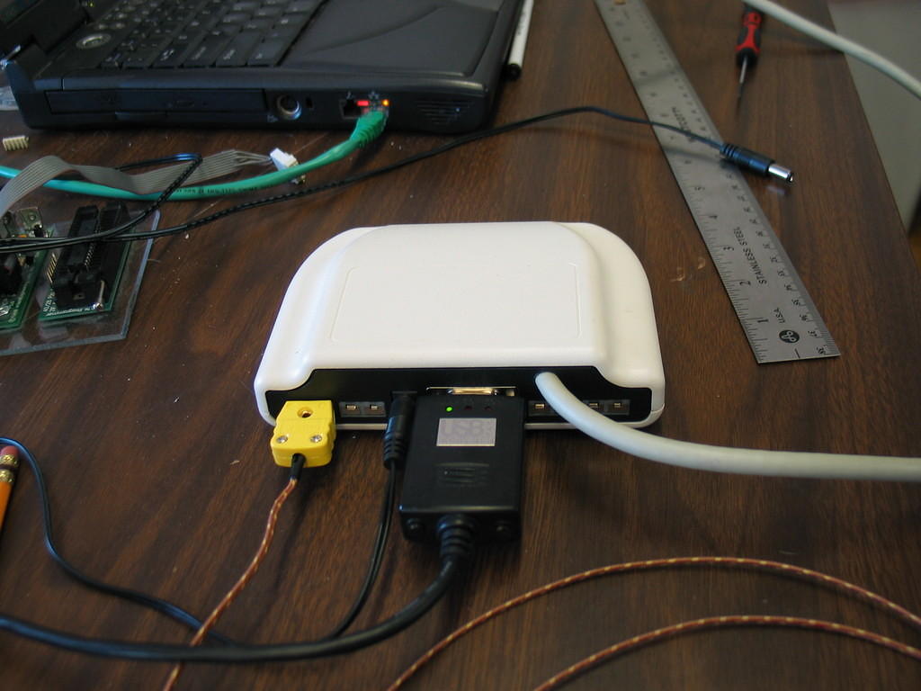 Testing. USB to serial converter is the middle box.