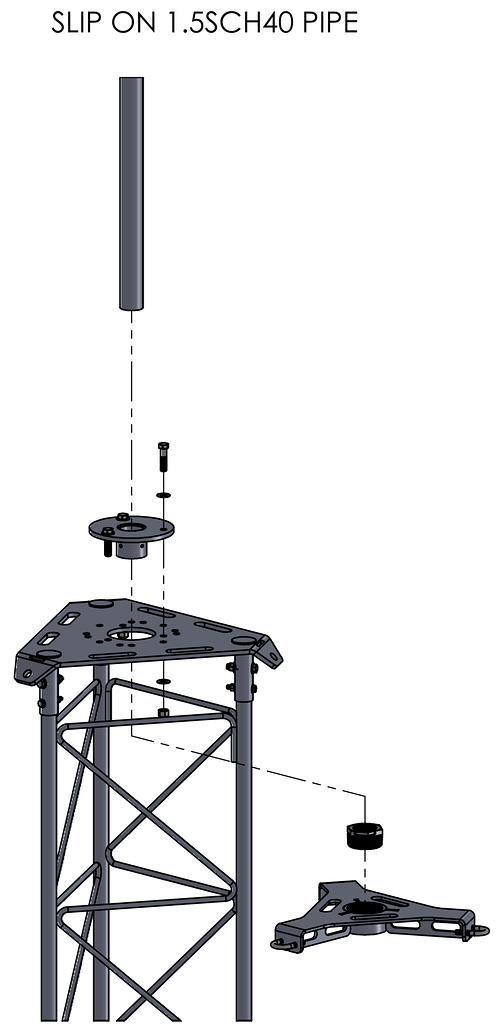 APRS8011: Tower Top Plate for Standard Rohn 45G Tower Section and 38 mm (1.5 in) Pipe