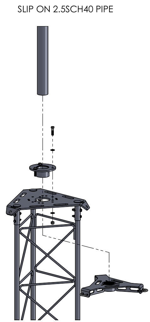 APRS8012: Tower Top Plate for Standard Rohn 45G Tower Section and 63.5 mm (2.5 in) Pipe