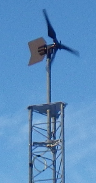 Example of APRS World WT10 Wind Turbine Mounted to Rohn 45G Tower Using Top Plate