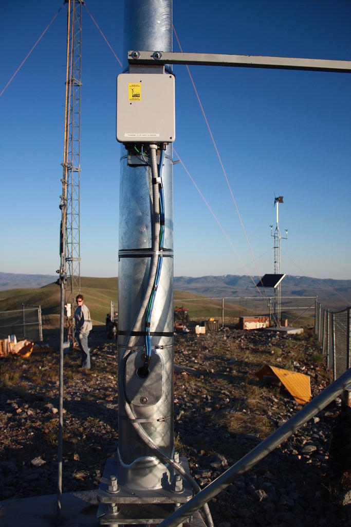 The 72 volt turbine and wind sensors come into this box